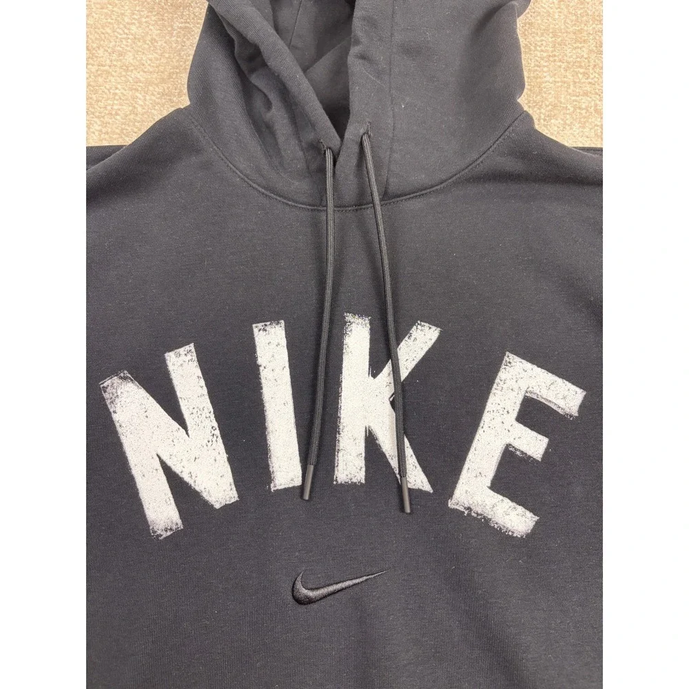 Nike Mens Dri-FIT Pullover Hoodie Black Distressed Logo Sweatshirt 3692 M